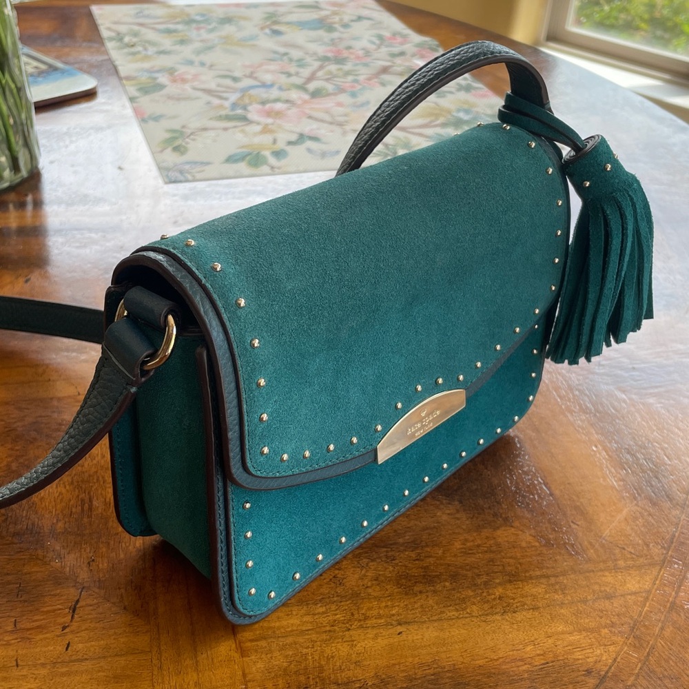 Kate Spade Teal Kenway Suede Crossbody with Tassel - Picture 2 of 11